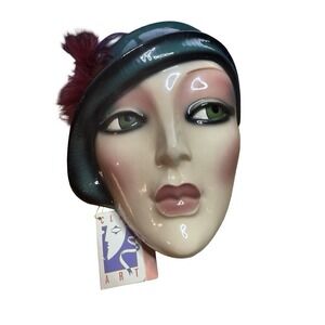 Clay Art San Francisco Ceramic Wall Mask Vintage 1990 Masquerade Art Deco
